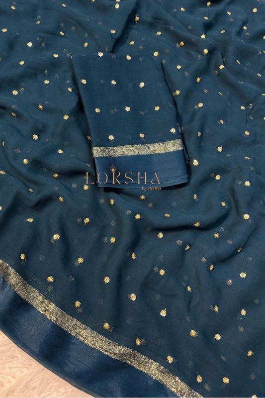 SONIA - Pure Viscose Saree (Peacock Blue)