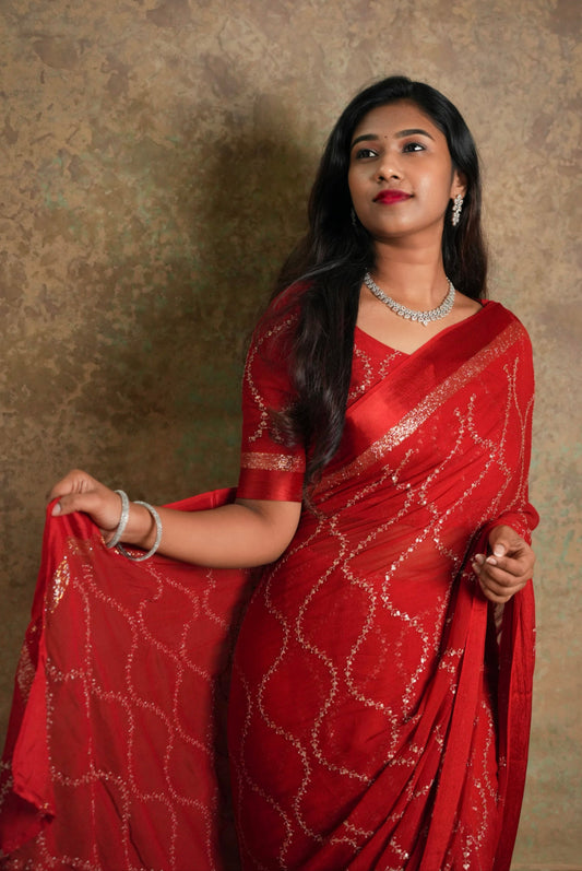 ROSHINI - Pure Viscose Saree (Red)